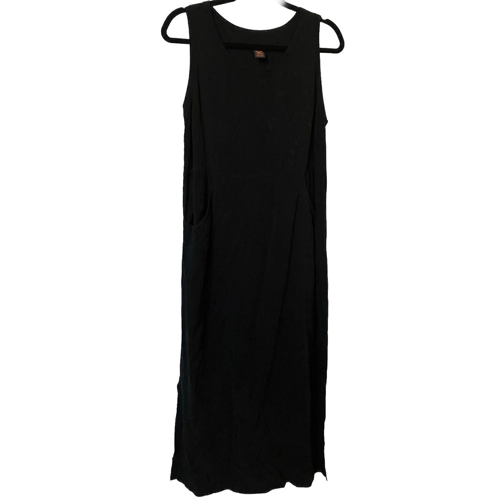 OJAI Black Floral Jacquard Sleeveless Maxi Dress with Pockets Made in USA Size M